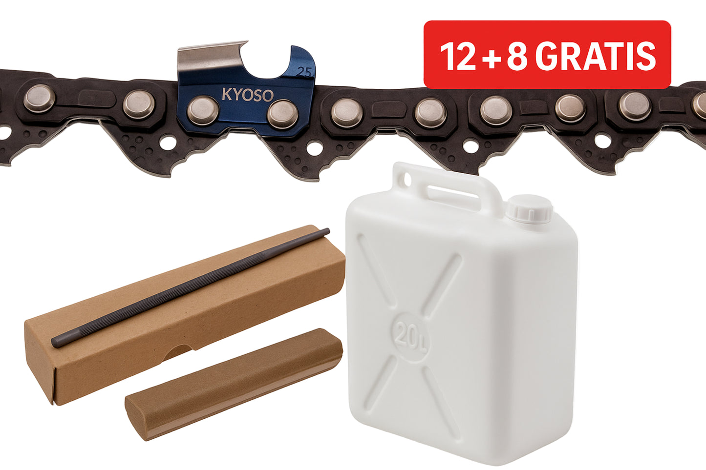 Pachet Lant Kyoso 34D-3/8-1.5 (12 + 8 Gratis) + Pile Rotunde 5.5mm + Ulei Amestec 2% Verde (15L + 5L Gratis) - imaginea 1